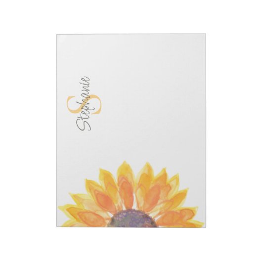 Bloc-note Name Monogram Watercolor Sunflower (Tourné)