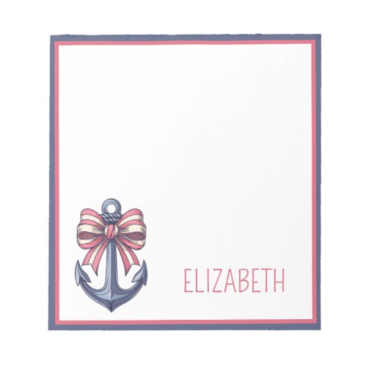 Bloc-note Nautical Blue Anchor With Red and White Stripe Bow (Devant)