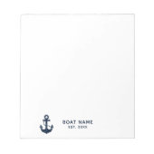 Bloc-note Nautical Navy Blue Boat Name Anchor (Devant)