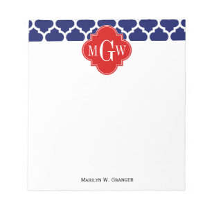 Bloc-note Navy Blanc Marocain #5 Rouge 3 Initiale Monogramme