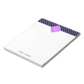 Bloc-note Navy Blanc pois lilas Quatrefeuilles Monogramme (Tourné)