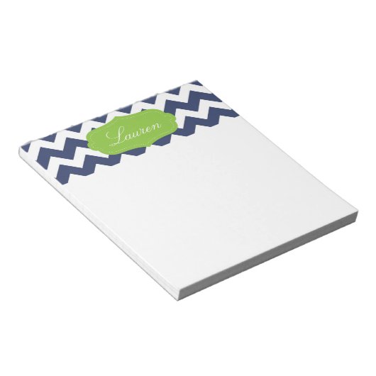 Bloc-note Navy blue chevron et green. monogramme (Incliné)