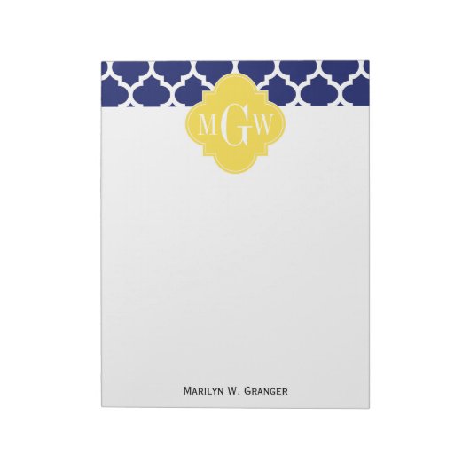 Bloc-note Navy Wht Moroccan #5 Pineapple 3 Initial Monogram (Tourné)
