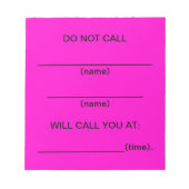 Bloc-note Ne pas appeler les notes de rappel (rose) (Devant)