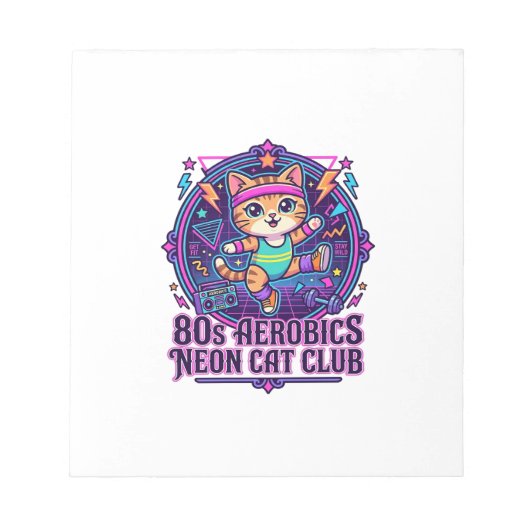 Bloc-note Néon de chat d'aérobic des années 80 - Conception (Devant)