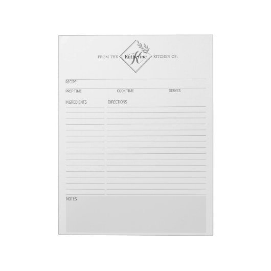 Bloc-note Nettoyer + Simple Monogramme Recette III Pages Blo (Tourné)