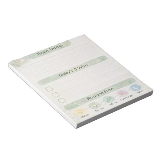 Bloc-note Neurodiversity Brain Dump Daily Check | Sage Green (Incliné)