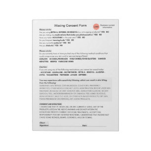 Bloc-note *New* Spa salon waxing consent form notepad