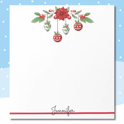 Bloc-note Noël Ajouter Votre Nom Poinsettia Ornaments Cadeau