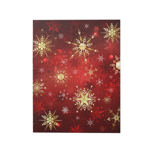 Bloc-note Noël Golden Snowflakes sur Arrière - plan rouge (Tourné)