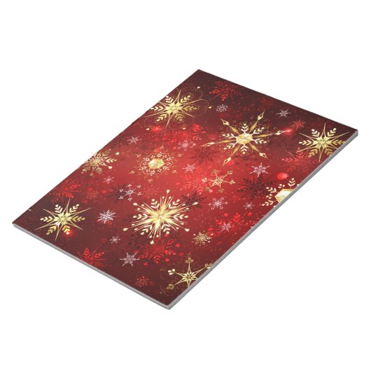 Bloc-note Noël Golden Snowflakes sur Arrière - plan rouge (Incliné)