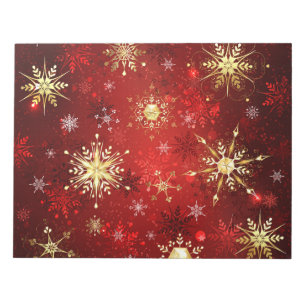Bloc-note Noël Golden Snowflakes sur Arrière - plan rouge