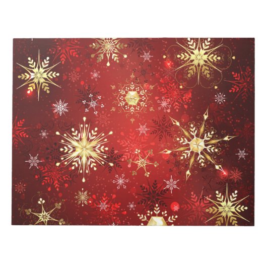 Bloc-note Noël Golden Snowflakes sur Arrière - plan rouge (Devant)