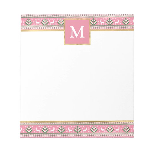 Bloc-note Noël Rose Personnalisé Fair Isle (Devant)