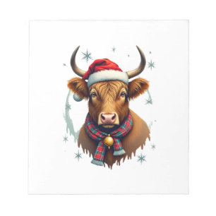 Bloc-note Noël Vintage Vache Highland Chapeau de Père Noël C