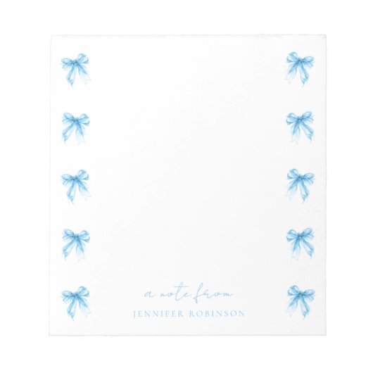 Bloc-note Nœuds Coquette Tendance Bleu Bébé avec Nom (Devant)