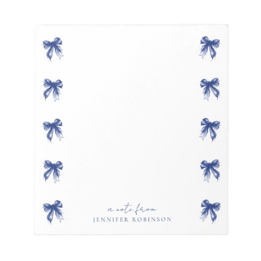 Bloc-note Nœuds Coquette Tendance Bleu Nuit avec Nom (Devant)