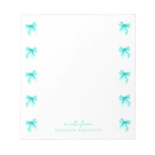 Bloc-note Nœuds Coquette Tendance Turquoise avec nom