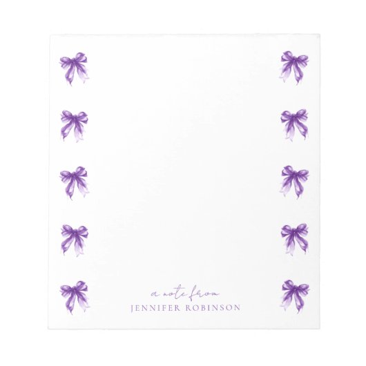 Bloc-note Nœuds Coquette Tendance Violet avec nom (Devant)