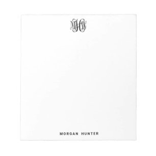 Bloc-note Noir 3 Initial Monogramme de Vigne Script DIY BG