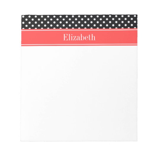 Bloc-note Noir Blanc Pois Corail Nom Rouge Monogramme (Devant)