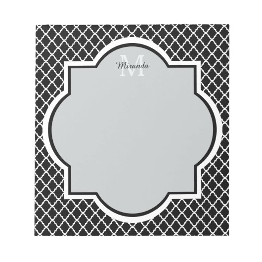 Bloc-note Noir et blanc moderne Quatrefoil Nom monogramme (Devant)