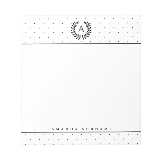 Bloc-note Noir et blanc Monogramme de Laurel Petits pois (Devant)