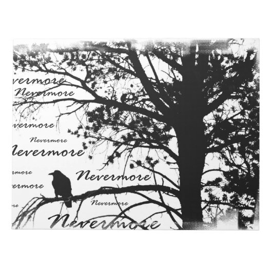 Bloc-note Noir et blanc Nevermore Raven Silhouette (Devant)