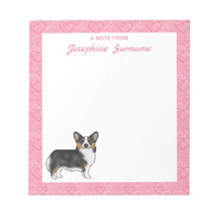 Bloc-note Noir Tri Pembroke Welsh Corgi Coeurs Avec Nom