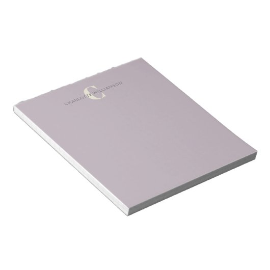 Bloc-note Nom chic avec monogramme stylé lilas poussiéreux (Incliné)