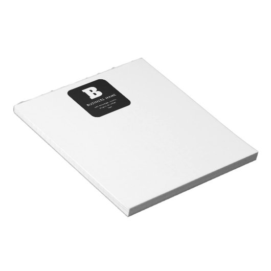 Bloc-note Nom commercial modifiable et Slogan | Noir & Blanc (Incliné)