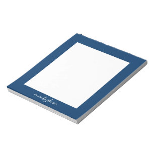 Bloc-note Nom complet monogramme bleu marine moderne profess