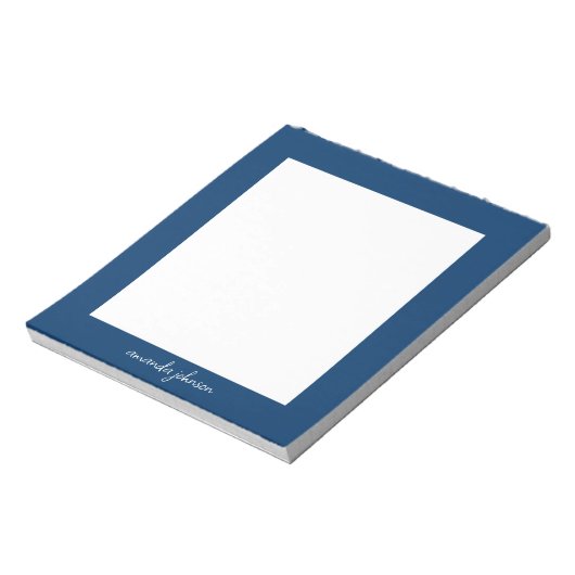 Bloc-note Nom complet monogramme bleu marine moderne profess (Tourné)