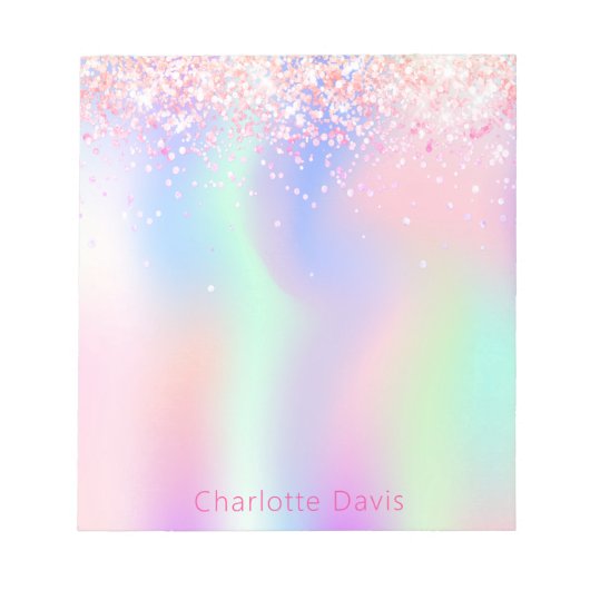 Bloc-note Nom de la parties scintillant violet rose holograp (Devant)