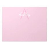 Bloc-note Nom de la petite fille monogrammée| Rose et blanc (Devant)