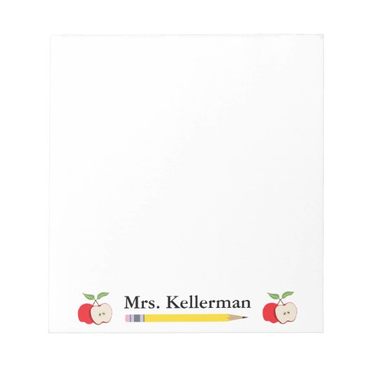 Bloc-note Nom de l'enseignant avec pommes et crayon 5,5 x 6 (Devant)