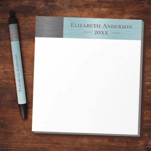 Bloc-note Nom de monogramme moderne en métal brossé