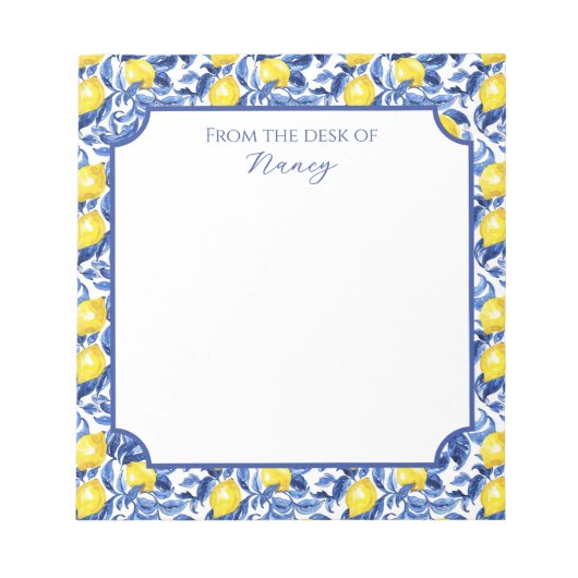 Bloc-note Nom de motif aquarelle citron bleu (Devant)