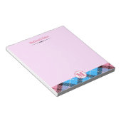 Bloc-note Nom de script de monogramme à carreaux tartan rose (Incliné)
