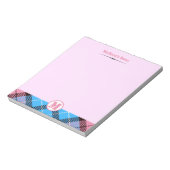 Bloc-note Nom de script de monogramme à carreaux tartan rose (Tourné)