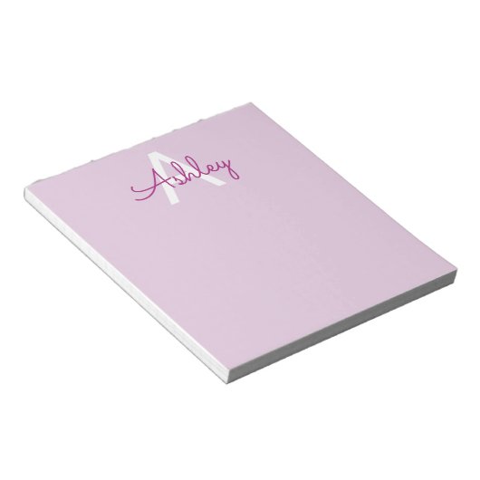 Bloc-note Nom de script & monogramme | Magenta & Violet clai (Incliné)