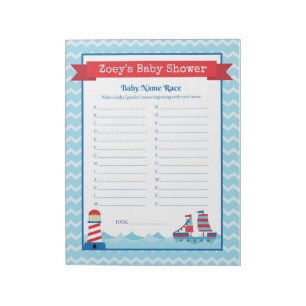 Bloc-note Nom du bébé Course Thème Nautique Baby shower Jeu