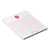 Bloc-note Nom du monogramme à trait rouge cerise tout simple (Incliné)