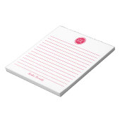 Bloc-note Nom du monogramme à trait rouge cerise tout simple (Tourné)