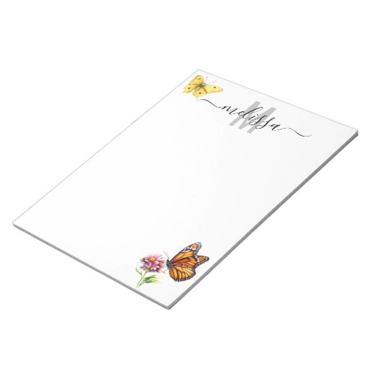 Bloc-note Nom du monogramme de l'aquarelle papillon (Incliné)