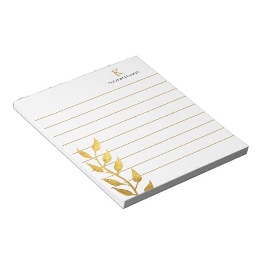 Bloc-note Nom du monogramme Golden Feuilles Gold Linked (Incliné)