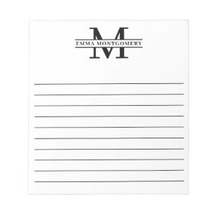 Bloc-note Nom du monogramme noir personnalisé lié