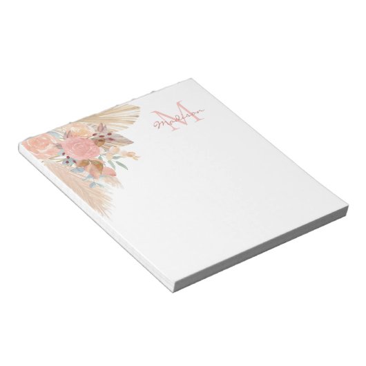 Bloc-note Nom du monogramme Pampas Grass Floral (Incliné)