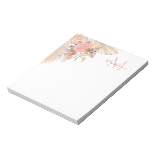 Bloc-note Nom du monogramme Pampas Grass Floral (Tourné)