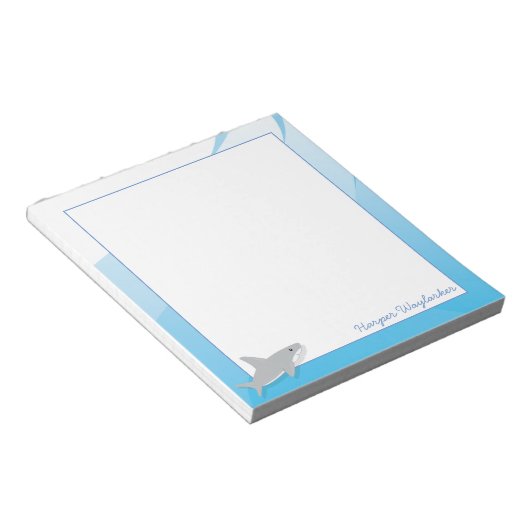 Bloc-note Nom du requin gris blanc bleu illustré (Incliné)